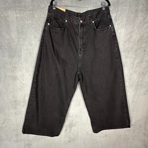 Farm Rio Jeans Womens US 32 Black Wide Leg Baggy Loose Pockets Denim Rigid